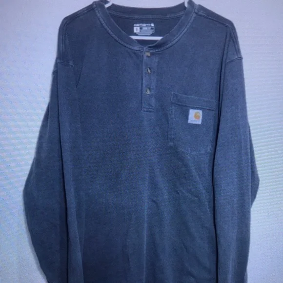Carhartt Long-Sleeve Henley Shirt in Washed Navy - Picture 1 of 2